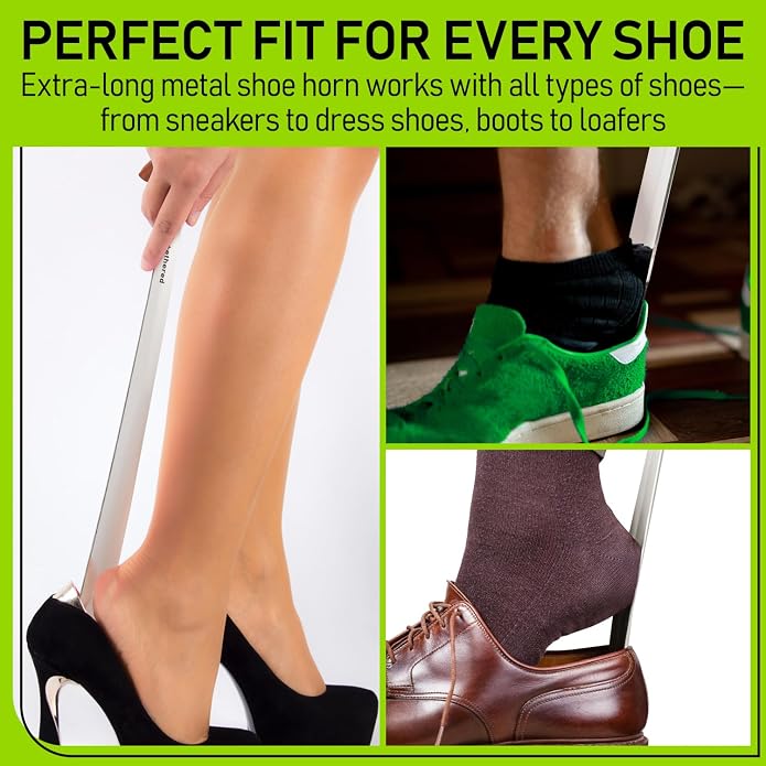 Untethered Long Metal Shoe Horn with Leather Handle | Durable Shoe Spoon for Seniors, Men, Women & Kids | Easy-to-Use Boot & Ski Shoehorn | Sturdy Long Handle Shoehorn.