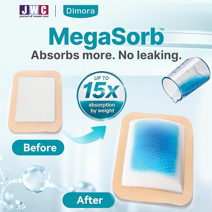 Dimora Silicone Foam Dressing with Border Adhesive 4"x8" Waterproof Wound Dressing Bandage for Wound Care 5 Pack