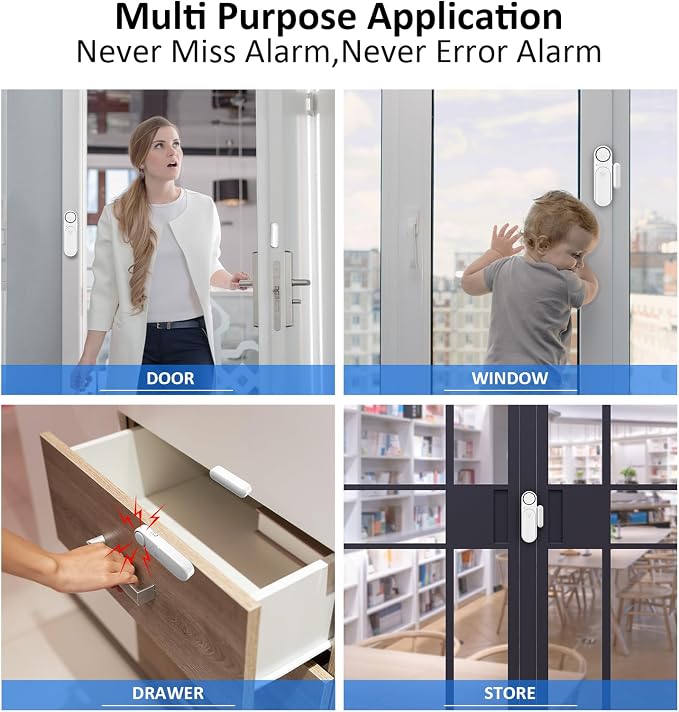 Window and Door Alarm When Opened (2 Pack) for Kids Safety/Home Security, Sliding Glass Front Door Opening Sensor Alarms for Dementia, 120dB Burglar Alert, Ideal for Business, Garage, Apartment, White