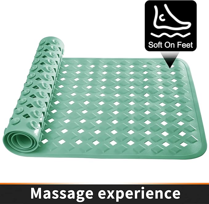 Yimobra Bathtub Mat Non Slip, Super Strong Suction Cups, 27.5"x15.5" Long Shower Mat with Drain Holes, Machine Washable Fast Draining Bath Mats, Bathroom Essentials,MARRS Green