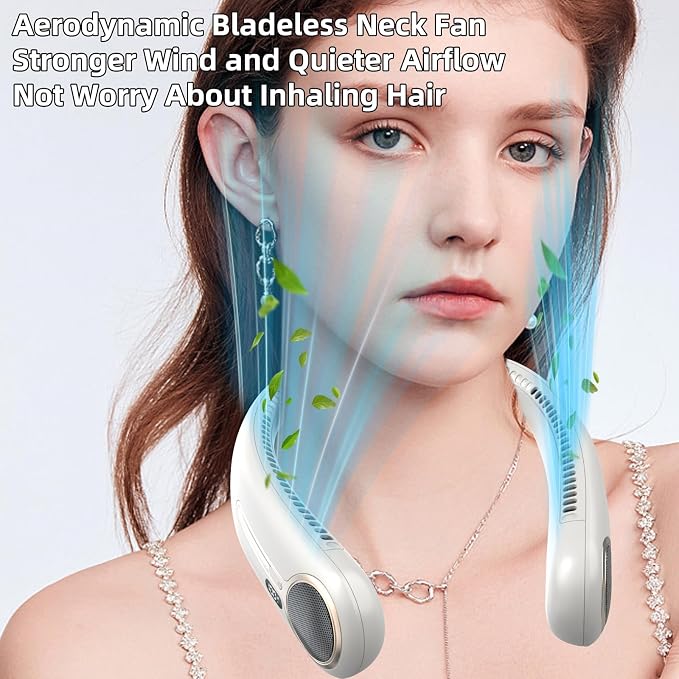 Portable Neck Fan, Personal Wearable Bladeless Fan, 6000mAh USB Rechargeable, 360° Airflow, LED Display, 4-Speeds, Hands Free Fan for Outdoor Indoor, Birthday Gifts for Men Women Dad Mom (Light grey)