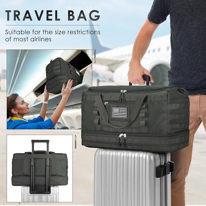 Gym Bag for Men Women, Carry on Luggage 22x14x9 Airline Approved Duffle Bag | Tactical Travel Bags with Toiletry Bag and Shoe Compartment, Weekender Overnight Duffel with Wet Pocket for Workout, Gray