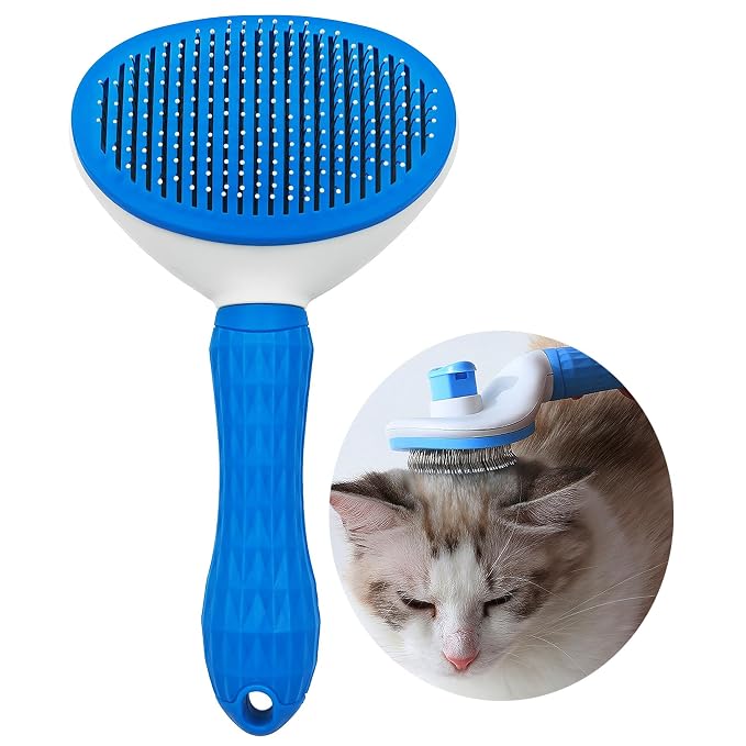 Cat Dog Brush Self Cleaning Slicker with Massage Rounded Particles Removes Loose Hair Tangles,Skin Friendly Washable