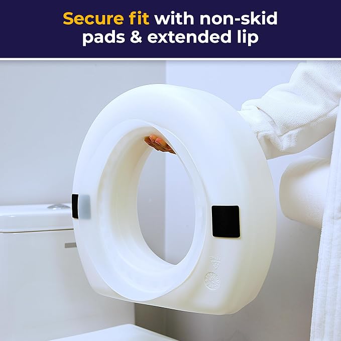 AquaSense 4-Inch Portable Toilet Seat Riser, Elevated Seat for Seniors | Elevated Seat Offers Easy Installation and Sturdy, Non-Skid Design for Round Toilets at Home or Away