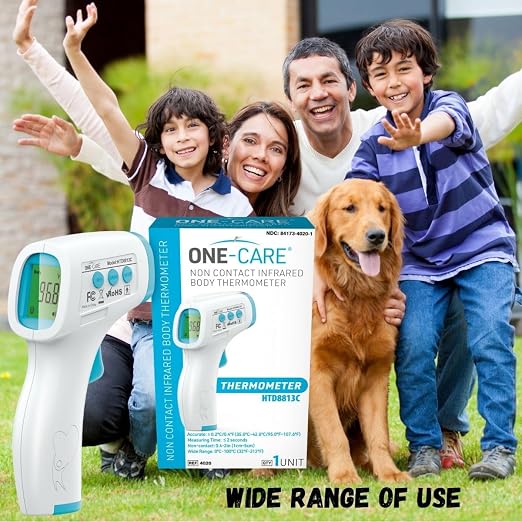 ONE-CARE Infrared Thermometer HTD8818A, Non-Contact, Forehead & Room | Homedics Thermometer, High Accuracy, Fast Reading, Body & Room Temp, Newborn Baby to Adult, Fever Alarm, Large Display