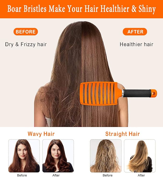 Detangling Brush for Women & Kids, Wet & Dry Hair, All Hair Types | Less pulling & breakage, Boar bristles tame frizz & add shine, Vents for faster blow-drying, Lightweight 4 oz, Non-slip grip