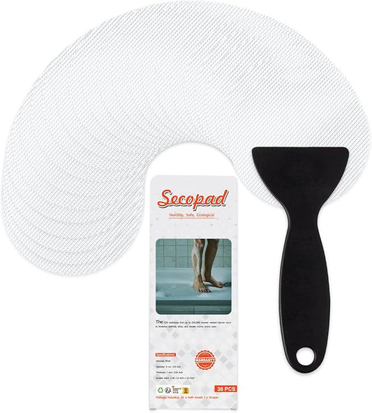36PCS Bathtub Stickers Non-Slip, Safety Shower Treads Adhesive Appliques with Premium Scraper (White)