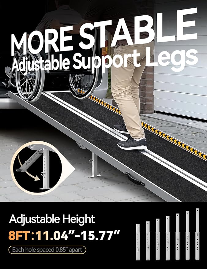 FACHNUO 8 Feet Portable Wheelchair Ramp, Non-Skid Aluminum Handicap Ramps with Handle, Folding Threshold Wheel Chair Ramp for Home Steps, Stairs, Entry, Threshold, Doorways, Scooter, 800LBS Capacity