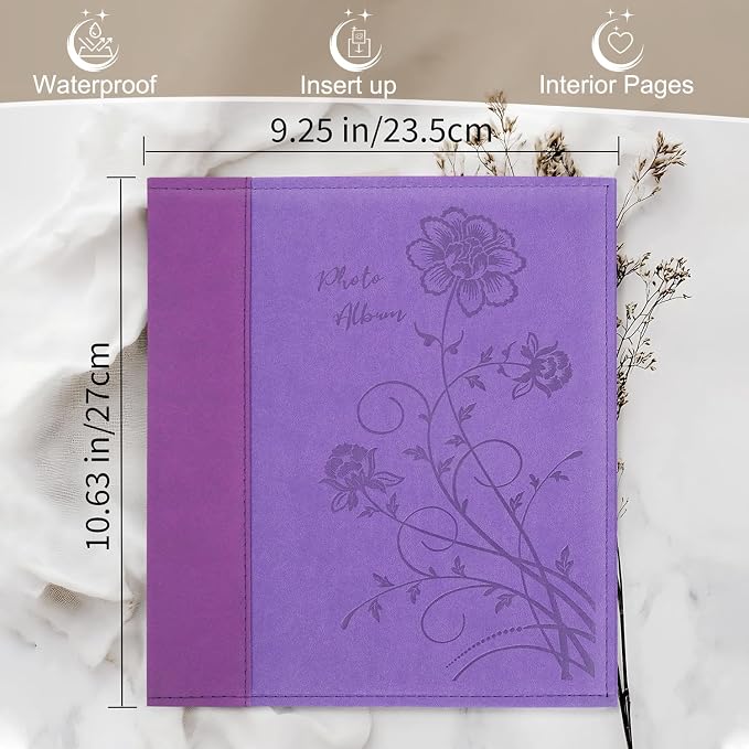 Photo Album 8x10 2 Packs Clear Pages Pockets Leathe Cover Slip Slide in Photo Album Each Holds 100 Vertical 8x10 Photos Picture Book for Wedding Family (Purple)