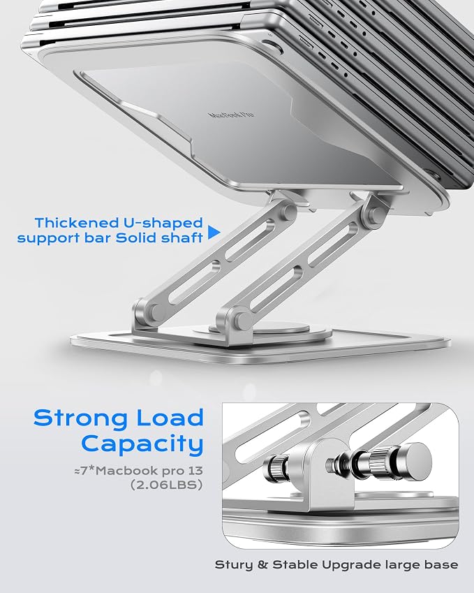 LOXP Adjustable Laptop Stand, Computer Stand with 360 Rotating Base | Ergonomic Laptop Riser Mount for Desk Foldable Protable Computer Desk Fits with MacBook Pro Air