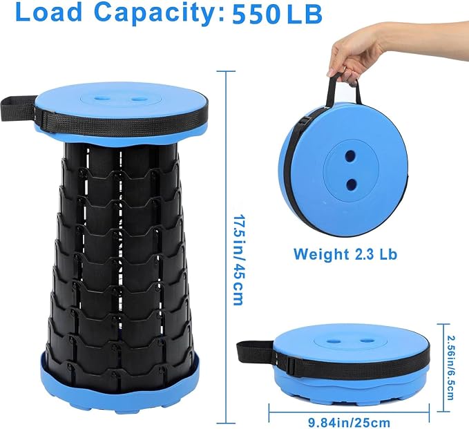 VOLIXOD Foldable Telescoping Stool Portable, Retractable Stool for Adults, Upgraded Collapsible Folding Seats with Load Capacity 550lbs, Camping Stools for Adults
