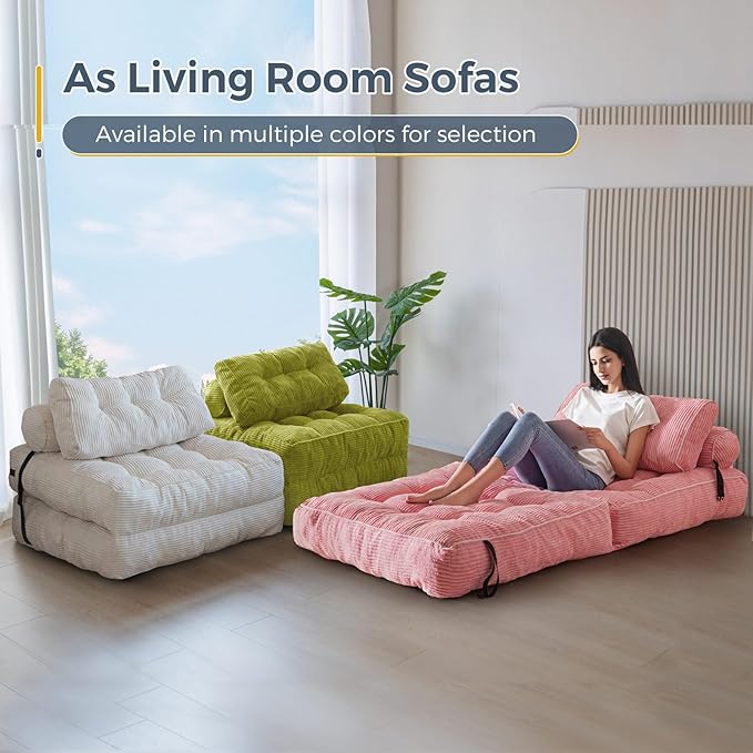 MAXYOYO Folding Sofa Bed, Convertible Sleeper Chair with Pillow Foldable Matress, Portable Fold Out Chair Bed Comfy Floor Sofa Lounge for Living Room Bedroom