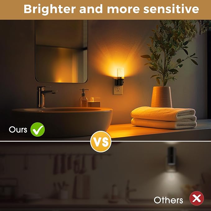 L LOHAS LED Night Light, Dimmable Night Lights Plug into Wall | 2 Pack Automatic Night Lights, Auto Light Sensor, Adjustable Brightness 1800K Amber LED Night Light, for Bedroom Hallway Home