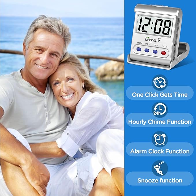 LEEPENK 2 Pack Talking Clocks for Blind Elderly,Hearing Impaired Alarm Clock,English Language Battery Operated Digital Clock for Seniors