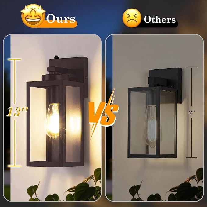 Upgraded Dusk to Dawn Outdoor Wall Lights, Brown, 2-Pack | Auto On/Off, Rust-Resistant, Quick & Easy Installation, Waterproof & Weatherproof, Thick Clear Glass & Durable Metal