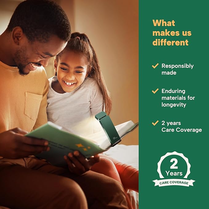 86lux Book Light, Rechargeable Reading Lights for Books in Bed, Ultralight Clip-on LED Bookmark Lamp with 3 Amber Colors & Stepless Dimming for Night Reading for Book Lovers, Kids,Hunter Green