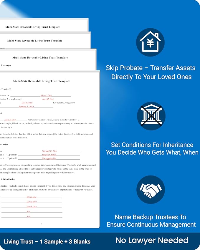 2026 4-in-1 Estate Planning Kit – Includes Last Will, Living Trust & Power of Attorney Forms – Lawyer-Prepared Templates with Instructions – Valid in All 50 States（3pcs）
