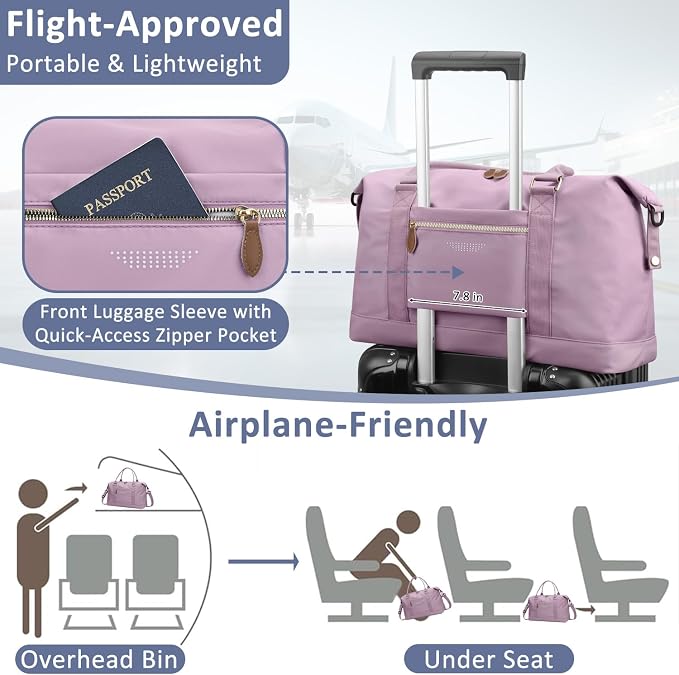 ELONGRIVER Travel Duffle Bag for Women, Weekender Bags, Hospital Bag for Labor Delivery, Lightweight Tote Duffel Overnight Bag with Luggage Sleeve,Airplane Travel Bags (Purple, Large)