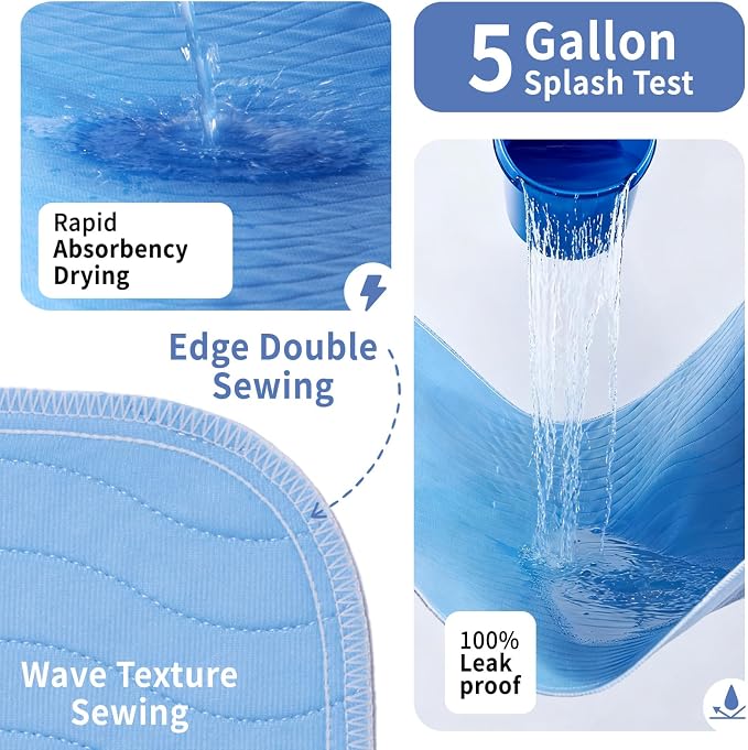 Accompagner Incontinence Bed Pads Washable Waterproof, Ultra-Absorbent Reusable Underpads for Diaper Changing, Nursing, Bedridden, Adults, Seniors, Kids and Dogs (Blue, 24"x24"(Pack of 4))
