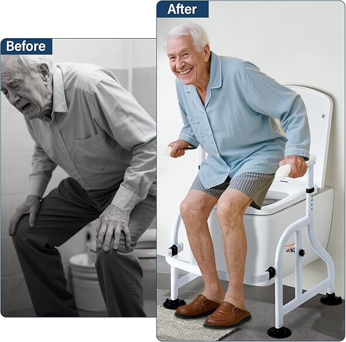 Toilet Safety Rails with Adjustable Handrails, 350 Lbs Weight Capacity Metal Toilet Rails, Toilet Safety Frame for The Elderly, Pregnant Woman, Patient