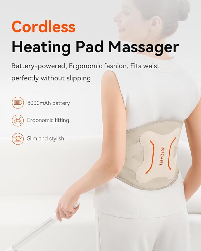 Cordless Heating Pad with Massager for Back Pain Relief: MAXwarm® 4.0, Portable Heated Back Brace with Lumbar Support for Sciatica, Large 8000mAh Battery, Christmas Gift for Women Men 70"