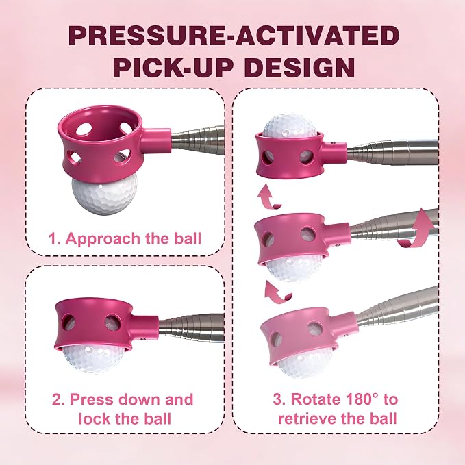 Golf Ball Retriever Telescopic for Water, 9/12/15/20Ft GolfBall Grabber Tool, Golf Accessories Gifts for Men, Women & Golfers, Golf Balls Picker with Stainless Steel Shaft & Rubber Grip