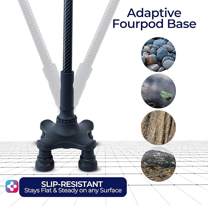 Dr. Aid Tripod and fourpod Walking Cane for Men & Women Premium Carbon Fiber Black Cane Adjustable Heavy-Duty 3 or 4-pronged Walking Stick for Seniors, Supports 400 lbs