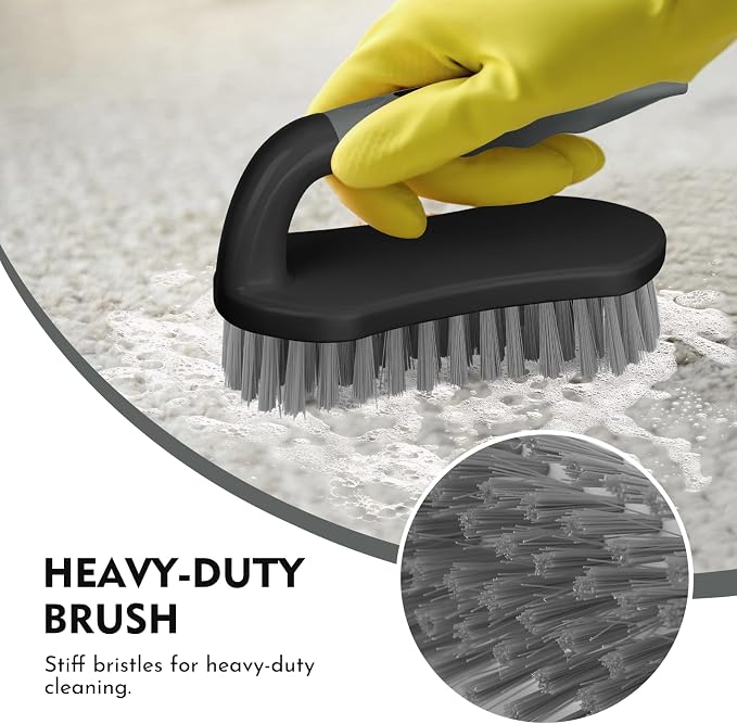 SetSail Scrub Brush, Stiff Bristle Cleaning Scrubber, 2 Pack(Black Grey) | Durable Bristles Ergonomic Non-Slip Tpr Grip. U-Style Hanging Loop for Storage. Use for Shower, Tub, Tile, Kitchen, Carpet.