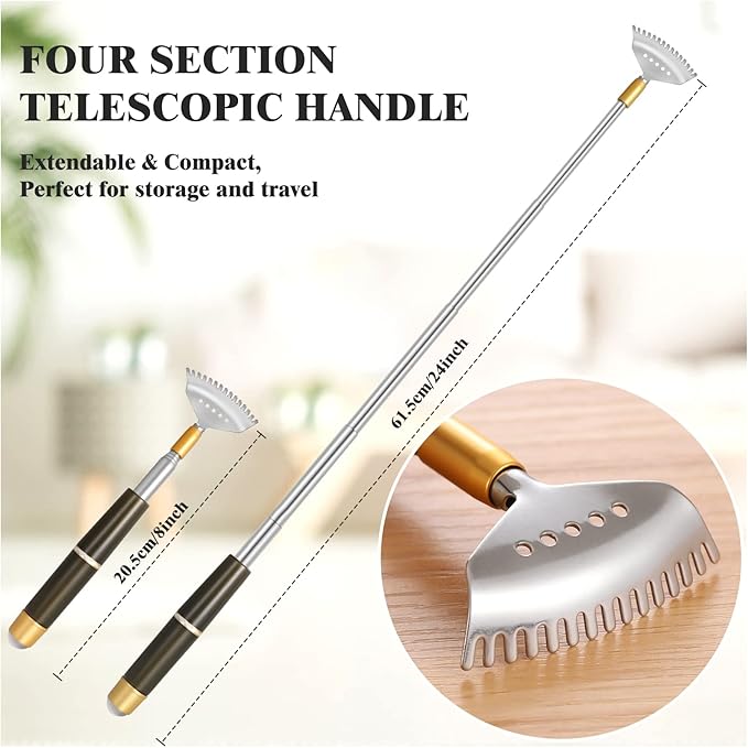 Back Scratcher, Long Back Scratcher Extendable for Women Men Adults, Sturdy Claw/Anti-Slip Handle/Massage Roller, Portable Metal Head Body Hand Scratcher Massager