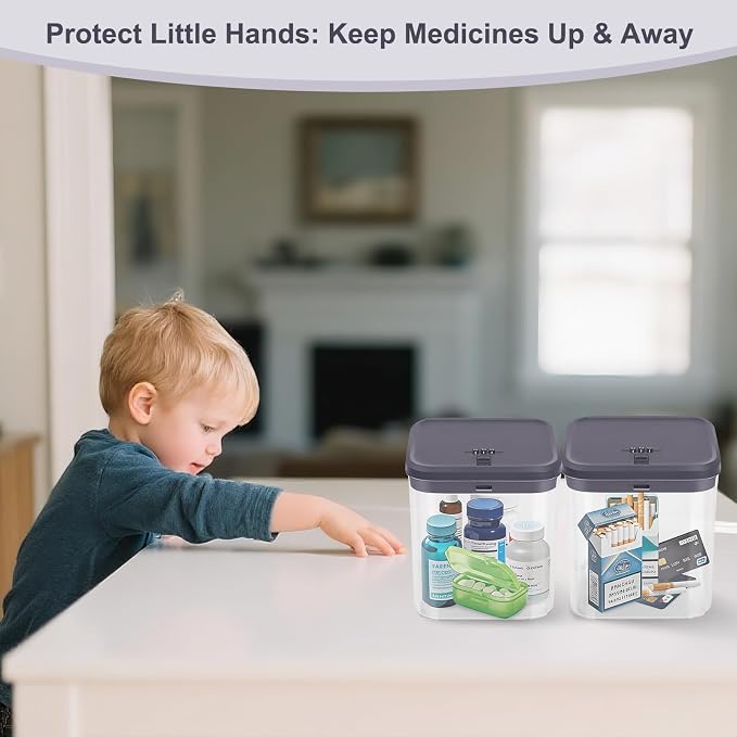 Lock Box for Medicine & Snacks - Childproof Storage Box with Combination Lock, Secure Organizer for Pills, Fridge Food, Phone, Vitamins | Portable Safe for Home, Office, Travel (5.5x5.5x6.3in)