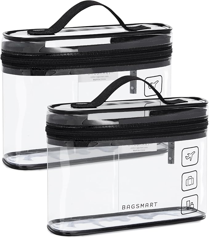 BAGSMART TSA Approved Toiletry Bag, 2 Pack Clear Makeup Cosmetic Bag Organizer, Quart Size Travel Bag for Toiletries, Carry-on Travel Accessories Essentials, Black-2pcs