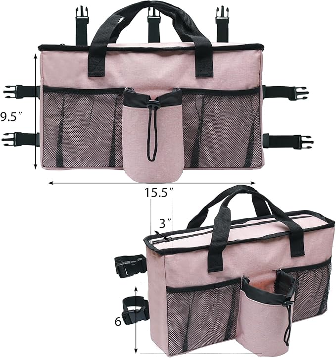 Walker Accessories for Folding Walker Seniors with Cup Holder Walker Bag Organizer Pouch Storage Buckle Carry Things -Pink
