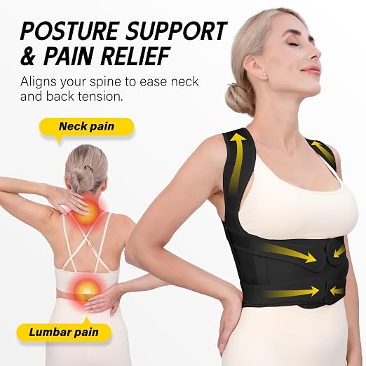 Back Brace Posture Corrector for Women & Men, Adjustable Full Back Support, Shoulder Straightener for Upper & Lower Back Pain Relief-Scoliosis, Hunchback, Waist Trainer (Large, Balck)