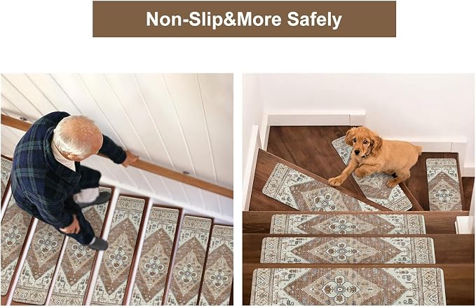 OJIA Non-Slip Stair Treads for Wooden Steps 15PC 30"X8" Indoor Stair Runner | Slip Resistant Stair Runners Stair Rugs Safety Mats for Dogs, Kids & Elders, Rubber Backed Stair Treads Stair Covers
