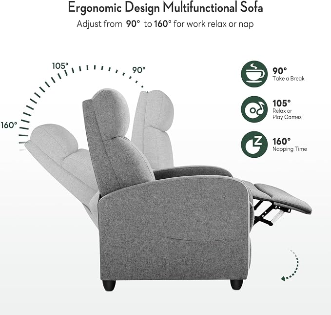 Massage Recliner Chair, Recliner Sofa Fabric for Adults, Recliners Home Theater Seating with Lumbar Support, Reclining Sofa Chair for Living Room, Greige