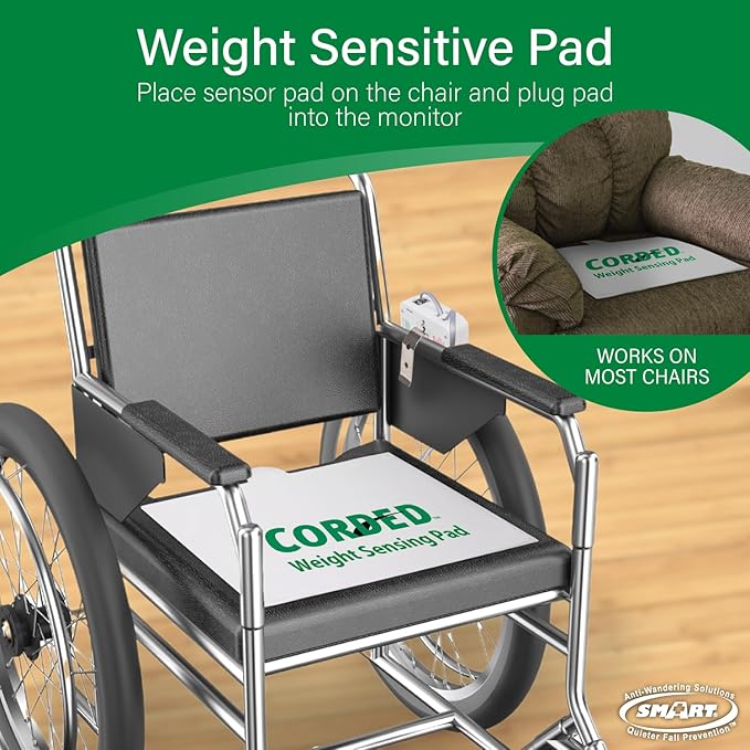 Smart Caregiver® Bed and Chair Exit Alarm System for Fall/Wandering Prevention – Know When They get up! Includes Monitor with 10in x 30in Bed Sensor Pad and 10in x 15in Chair Sensor Pad