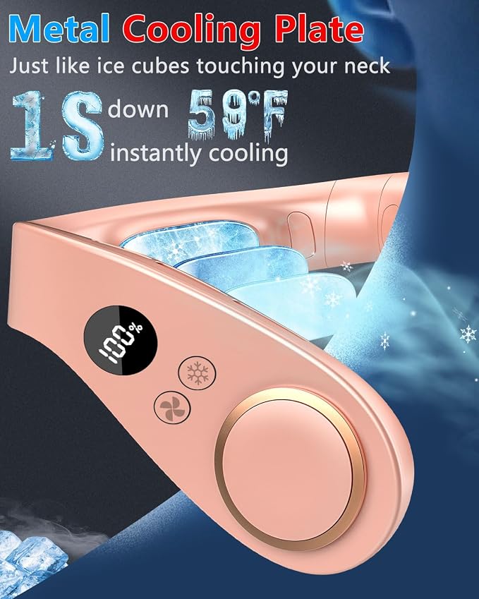 Neck Fan with Cooling Plate-24H Quiet Powerful Fans that Blow 5 Speed&Power LED Display-USB 5500mAh Bladeless Wearable Personal AC Cooler