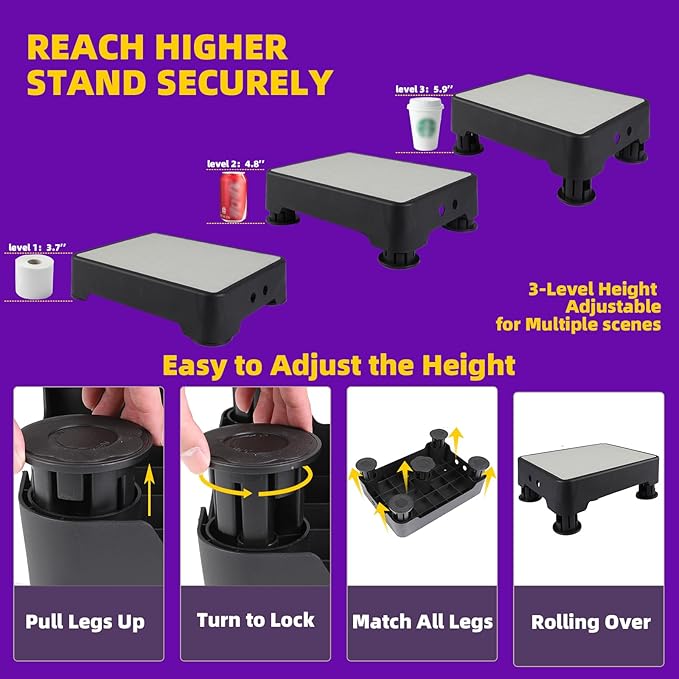 Adjustable Step Stool, 700 LBS Capacity Safety Bed Step for Seniors, Exercise Setp Platform, Portable Stair Assist for Elderly, Wide Step up for Kitchen, Car, Bedside & Shower, White