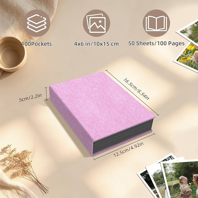 Popotop Photo Album 4x6 100 Pockets for Wedding Gifts,Linen Hardcover Picture Albums for Family Anniversary Baby Vacation Pictures