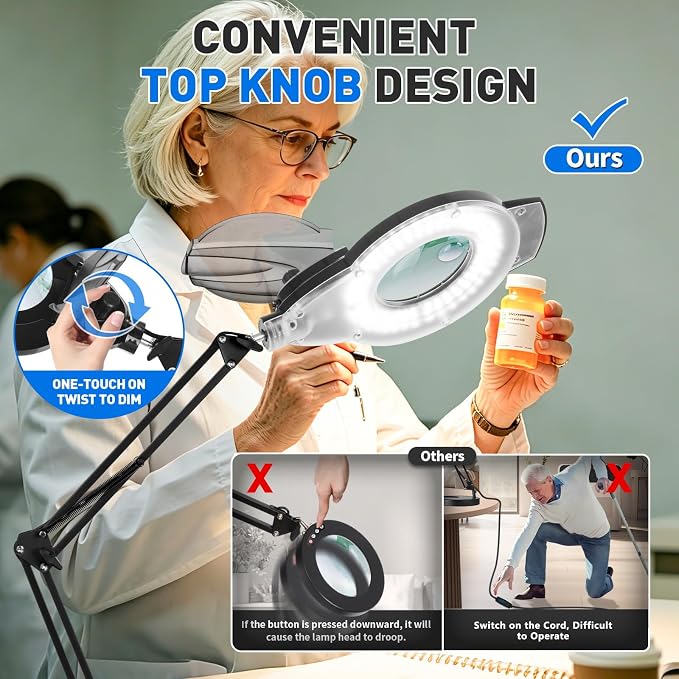 KIRKAS 12X 30X LED Magnifying Lamp with Clamp, 2,200 Lumens Dimmable Bright | 28in Adjust Swivel Arm Magnifying Glass with Light for Repair Reading Craft Needlework Hobby Workbench Magnifier Dust Cover