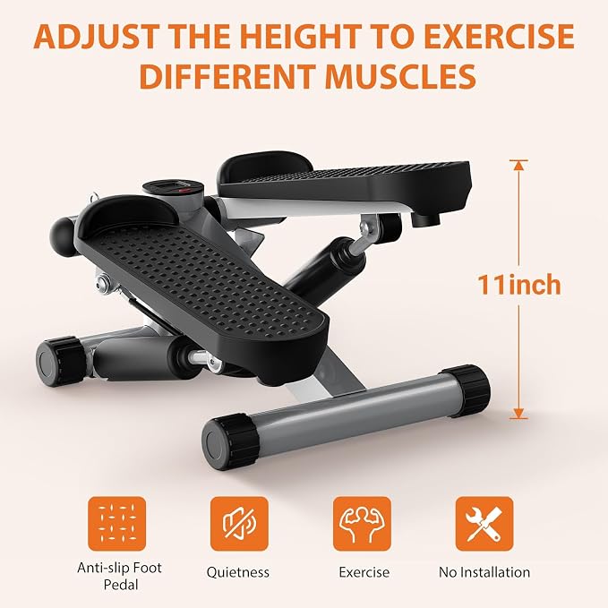 Sweetcrispy Mini Stair Steppers with Resistance Bands for Exercise at Home, Portable Exercise Twist Stepper Machine for Full Body Workout, 300LBS Capacity