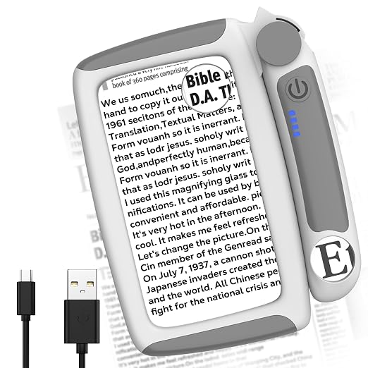 MoKo Magnifying Glass with Light, 5X/20X/45X Full-Page Magnifier | Rechargeable magnifying glass for reading has 20 LEDs, 3 light levels and a foldable handle; grey finish.