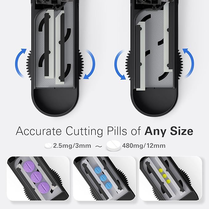 ONE PIX Multiple Pill Cutter Splitter for Small and Tiny Pills, Accurate 1/2 Tablet Splitter with Adjustable Bars & Hidden Blade, Safely Cuts Large Medication for Seniors & Pets, Grey