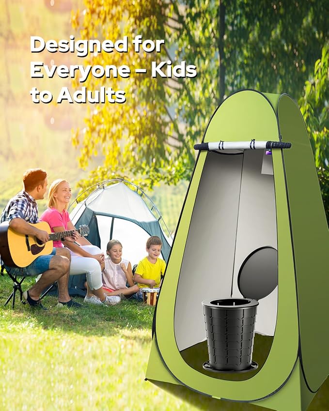 Adjustable Portable Toilet with Privacy Tent for Camping, Car Travel, Hiking, Includes 12 Waste Bags & 12 Urine Solidifiers, Camping Lantern
