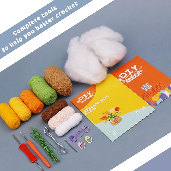 kgxulr Crochet Kit, Yellow Tulips Knitting Kit, Crochet Kit for Beginners | Crochet Kit for Beginners, Crochet Flower Kit, Beginner Crochet Kit for Adults with Step-by-Step Video Tutorials