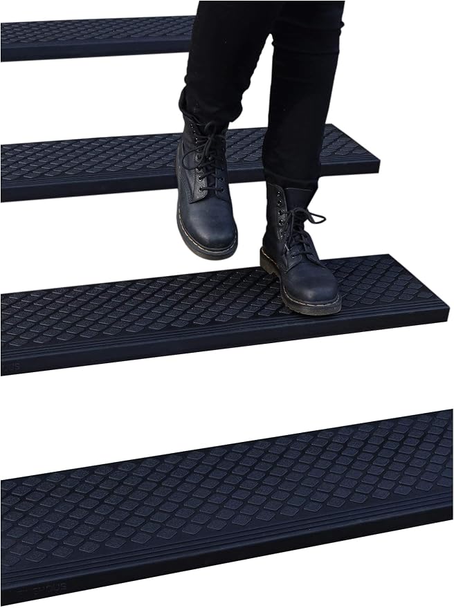 FINEHOUS Rubber Stair Treads Non-Slip Outdoor 48”x10” (4-Pack) – Anti-Slip Step Mat with Nosing