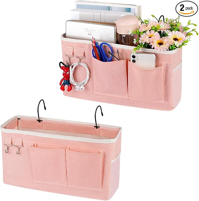 Bedside Caddy Bedside Storage Bag for Headboards/Bunk Bed | Hanging Bed Caddy with Hooks fits Bunk bed Hospital Beds Dorm Bed Rails, Essentials for Phones, Books, Remotes, Water Bottles