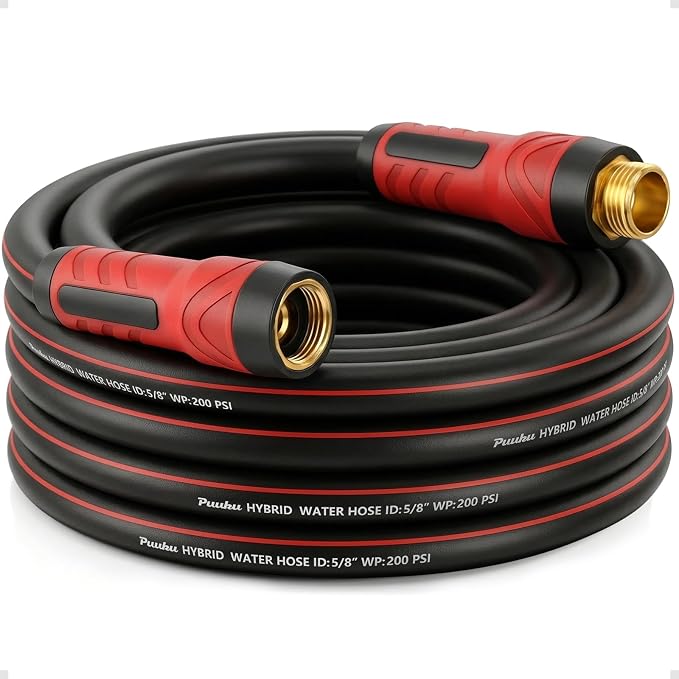 Garden Hose 25ft x 5/8", NON-EXPANDABLE Heavy Duty Premium Flexible Hose | No Kink, Leakproof, Lightweight Hybrid Water Hose with Male to Female Fittings for Household&Backyard