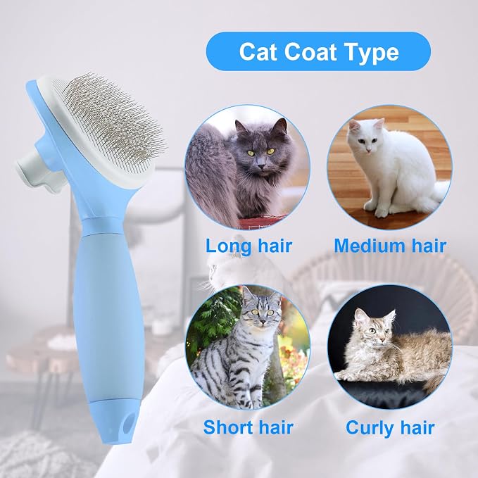 Cat Brush for Shedding,Silicone Self Cleaning Long & Short Hair Grooming | Removing Loose Hair,Minimized Shedding,Cat Approved,Comfortable Grip,Little Plastic Tips,Right Size Brush