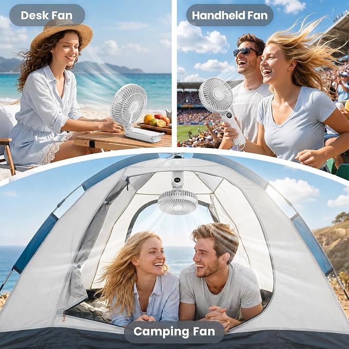 Portable Handheld Fan, 10000mAh Rechargeable 6-Inch Personal Fan for Travel | Ultra Quiet Foldable Desk Fan, 5-Speed Battery Operated Fan with Up to 40H Runtime and Digital Display for Travel and Makeup